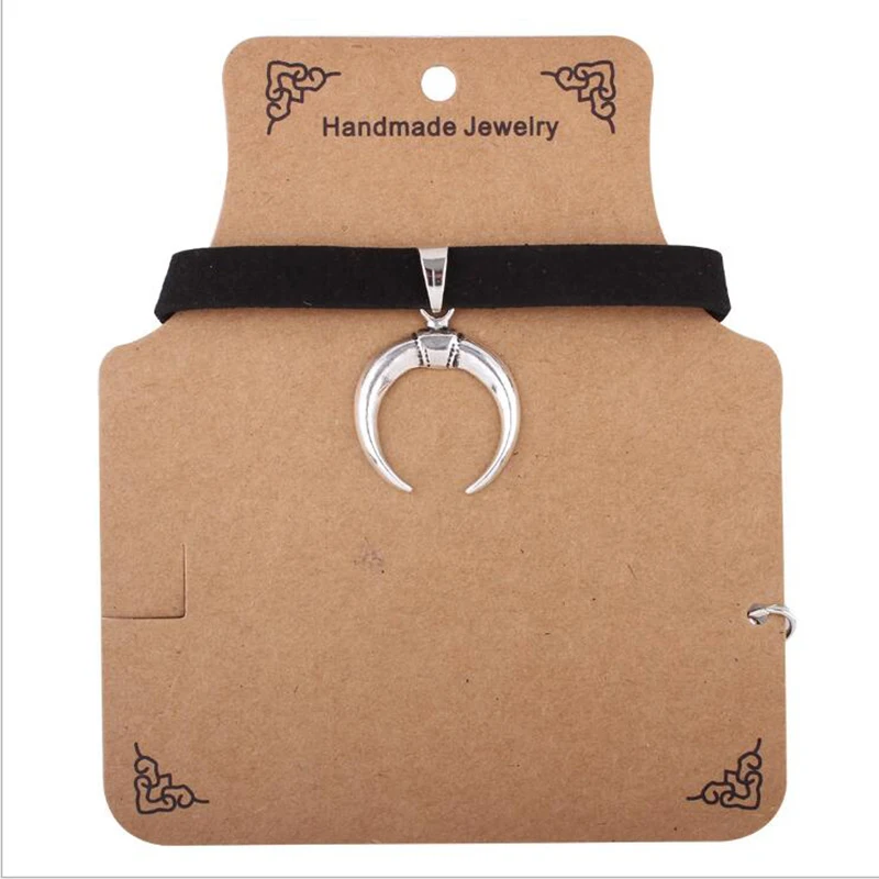 Punk Crescent Pendant Choker Necklace For Women Vintage Alloy Half Moon Rope Chain Collar Choker Fashion Jewelry Colliers Colar