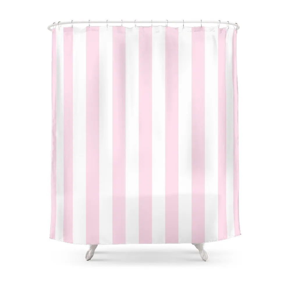 Pink And White Stripes, Vertical Shower Curtain Waterproof Polyester Fabric Bathroom Decor Multi-Size Shower Curtain