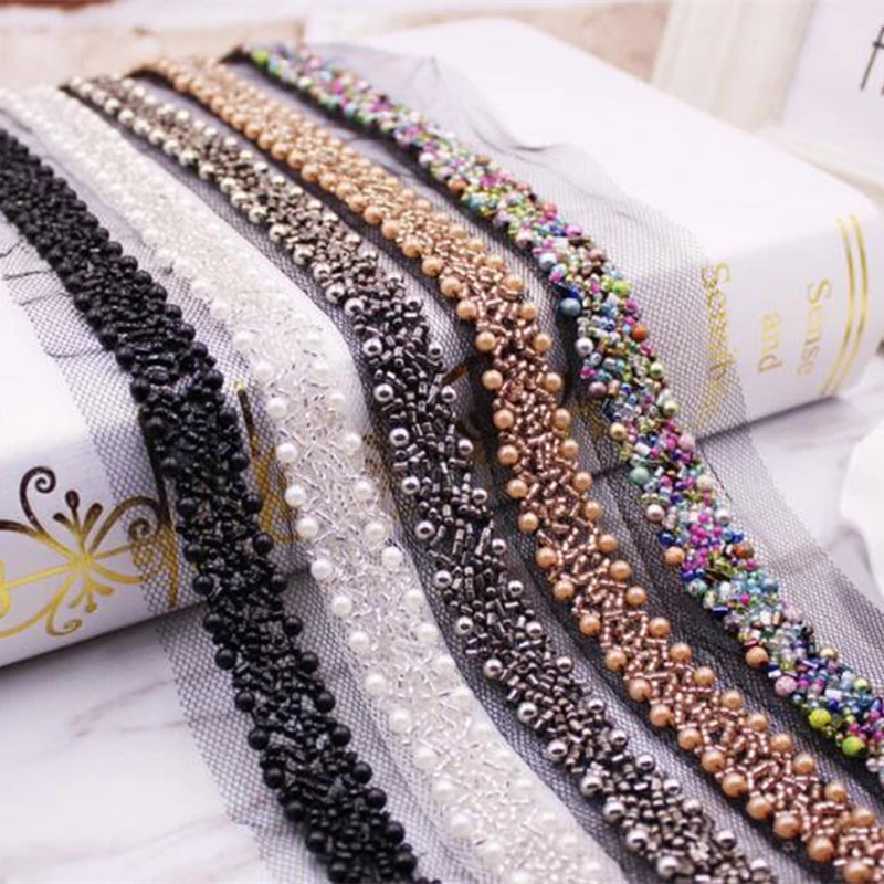 Beaded Lace Ribbon Tape Width 15MM Trim Fabric DIY Embroidered collar Decoration lace Net Cord For Sewing