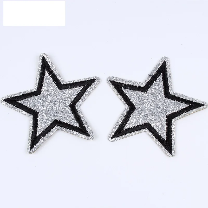 10pcs/lot 65mm Glitter Stars Embroidered Iron On Coat Jeans Shoes Appliques DIY Sew On Garments Bagde Sewing Star Stickers