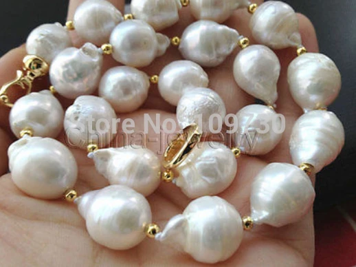 

Jewelr 003789 13-15mm natural baroque Australian south sea white pearl necklace 18inch