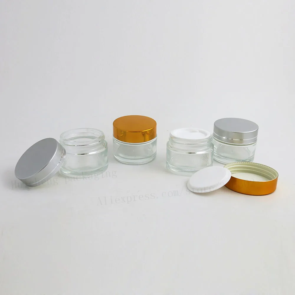 

200 x50g Clear Glass Jar Pot Skin Care Cream Refillable Bottle Cosmetic Container MakeupTool With Plastic Lid For Travel Packing