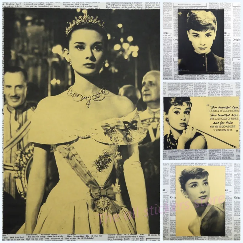 Audrey Hepburn part 2 Vintage Retro Matte Kraft Paper Antique Poster Wall Sticker Home Decora/1024