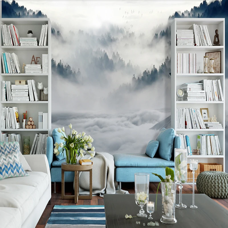 Kertas dinding 3D kertas dinding dekorasi rumah TV ruang tamu mural foto hewan serigala hutan kabut Modern kertas dinding untuk dinding 3D kertas dinding