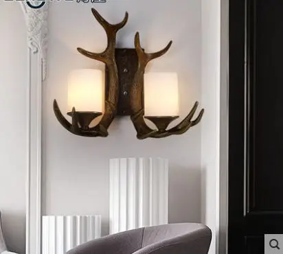 

Lamp house American country retro bedside lamp wall lamp living room bedroom Mediterranean creative double head antler wall lamp