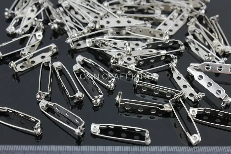 Set of 150pcs Metal Silver tone Brooch back Pins with safety lock feature catch bars 26mm-JS0090