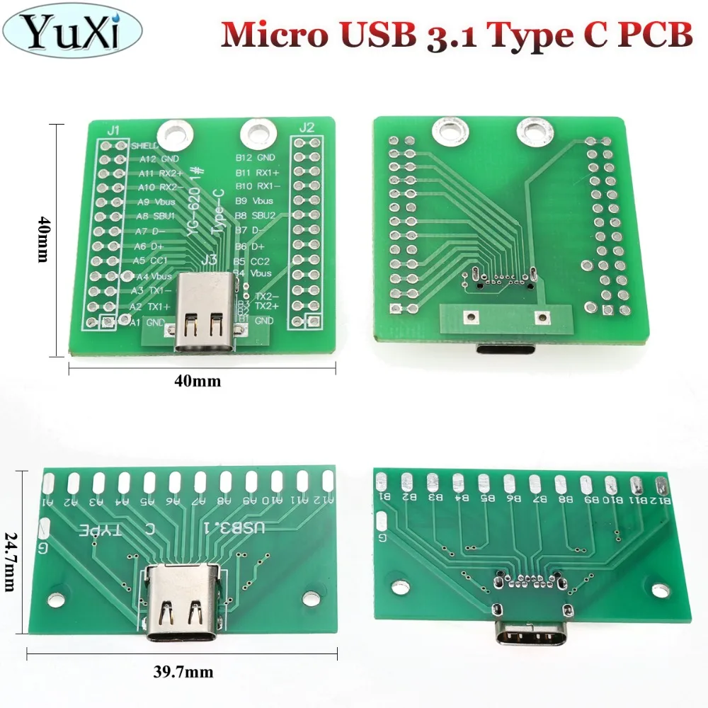 YuXi USB3.1 / USB 3.1 Type-C Connector 24P 24Pin Female Socket Test Board With PCB Board 12P+12P ble mesh usb test board cdsenet e104 bt12nsp tb development board for blue tooth wireless module e104 bt12nsp