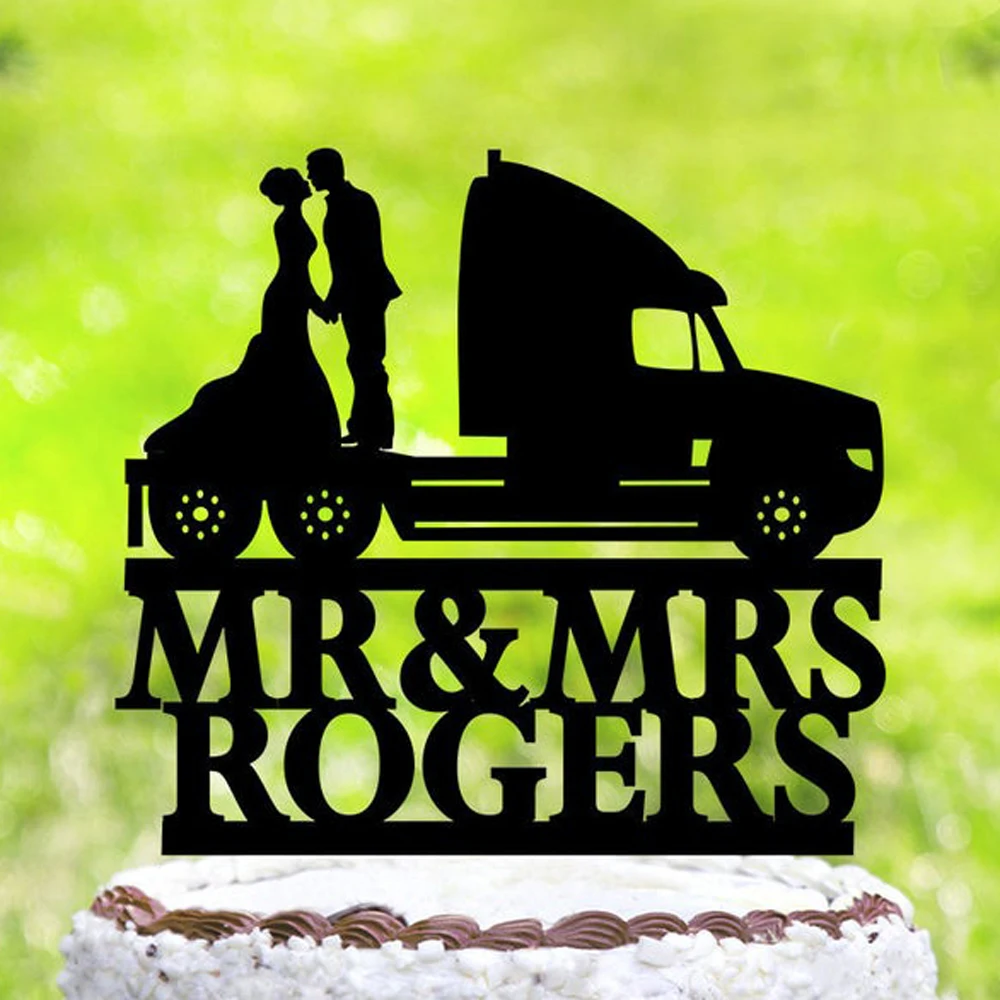 Custom Mr&Mrs Last Name Wedding cake toppers,Trucker Wedding cake topper,Mr and Mrs cake topper,Unique Wedding Decor