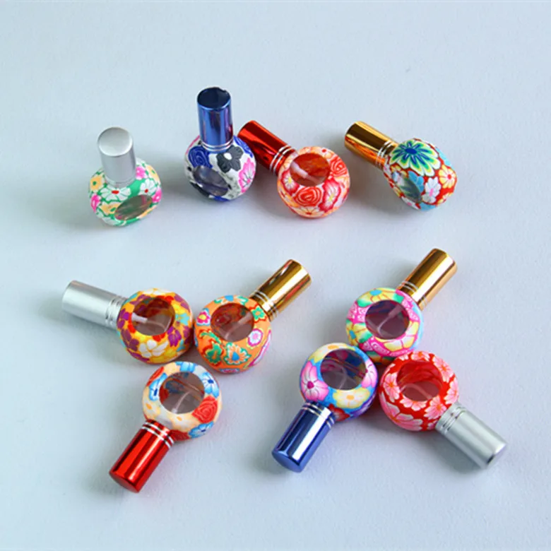 8ml x 10pcs/lot  Empty Round Glass+ polymer Clay Perfume Bottle With Golden Spayer Atomizer Portable Fragrance Container Gift