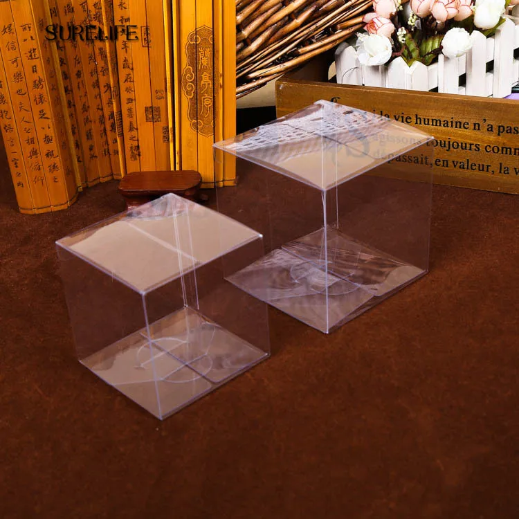 50pcs Transparent Party Candy Bags Birthday Gift Box Clear Square PVC Birthday Party Gift Box Chocolate Candy Boxes