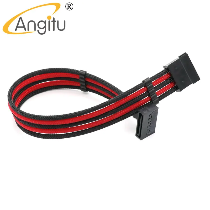 Angitu 4mm PET Sleeved SATA 15Pin Male to Female Power Extension Cable With 2pcs Cable Comb HDD Sater Extension Adapter