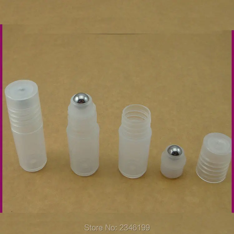 3G 3ML Plastic Roll on Bottle with Glass Bead Metal Steel Bead, Essential Oil Bottle, Cosmetics Sample Packaging, 50 Pieces/Lot