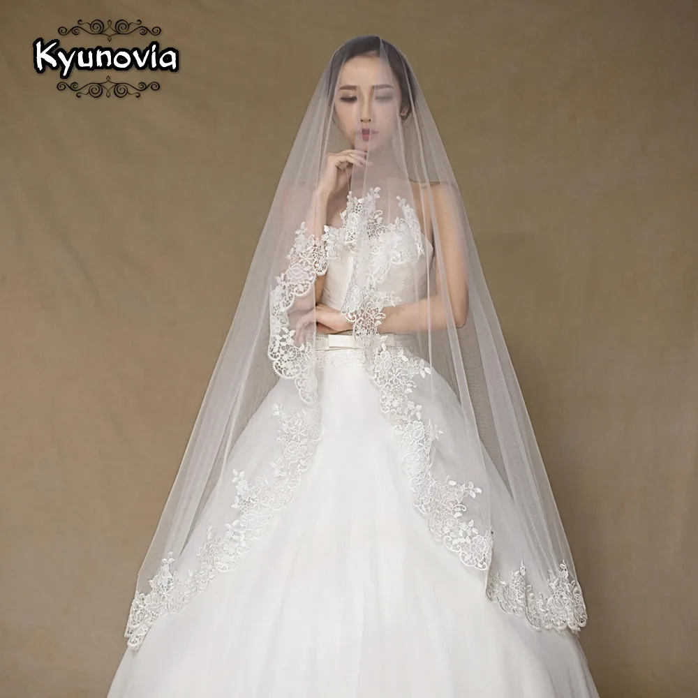 Kyunovia Wedding Veil Lace Cathedral wedding accessories Without Comb Bridal Veil Long Voile 300CM  Lvory Wedding Veil D23