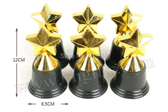 6PCS/LOT.Plastic gold star trophy,Learning award,Prizes toys,School sports medal,Creative study reward,6.5x12cm.Wholesale.