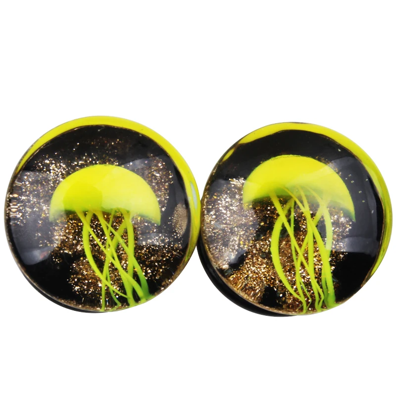 New Product 8mm-16mm Glass Ear Plug Earrings Body Piercing Jewelry Fashion Yellow Jellyfish Ear Gauges Percing Plug Body Jewely