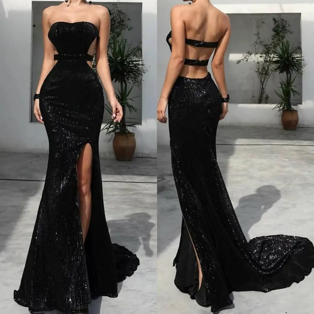 

2019 New Evening Dresses Sexy Strapless High Side Split Backless Mermaid Prom Gowns Custom Made Special Occasion Dress