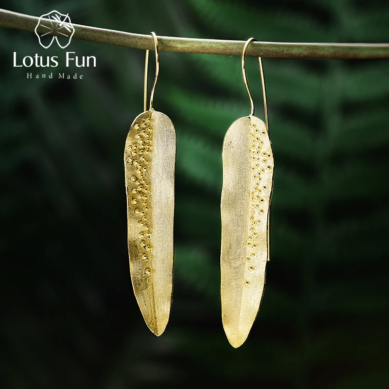 

Lotus Fun Real 925 Sterling Silver Handmade Fine Jewelry Creative Design Dewdrops On Willow Leaves Dangle Earrings Brinco