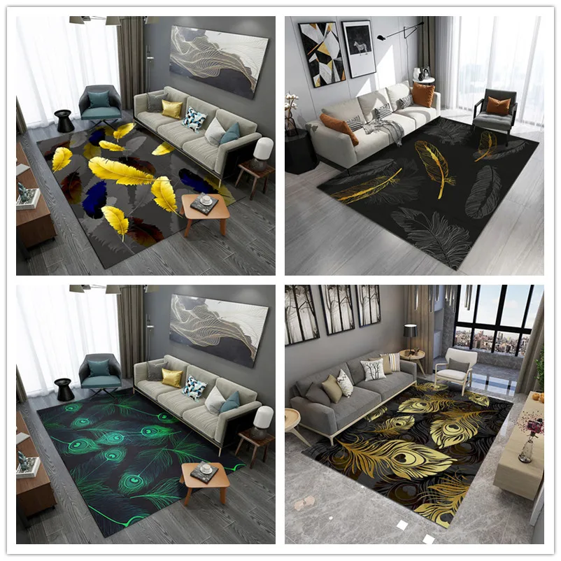 

Nordic Geometric Feather Printed Carpets for Living Room Bedroom Area Rugs Tapetes Modern Home Coffee Table Antiskid Floor Mats