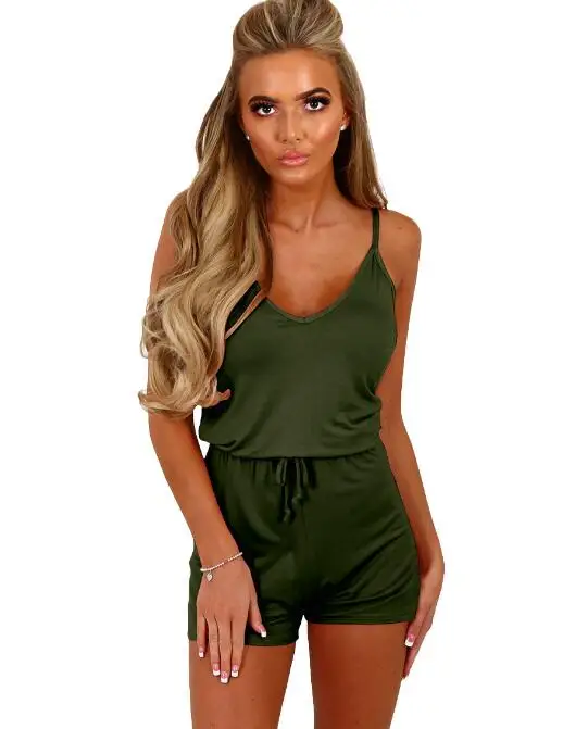 2019 frauen Playsuits Sleeveless Backless Sommer Strampler Casual Overalls Shorts Spaghetti Strap Lose Feste Overall-spielanzug