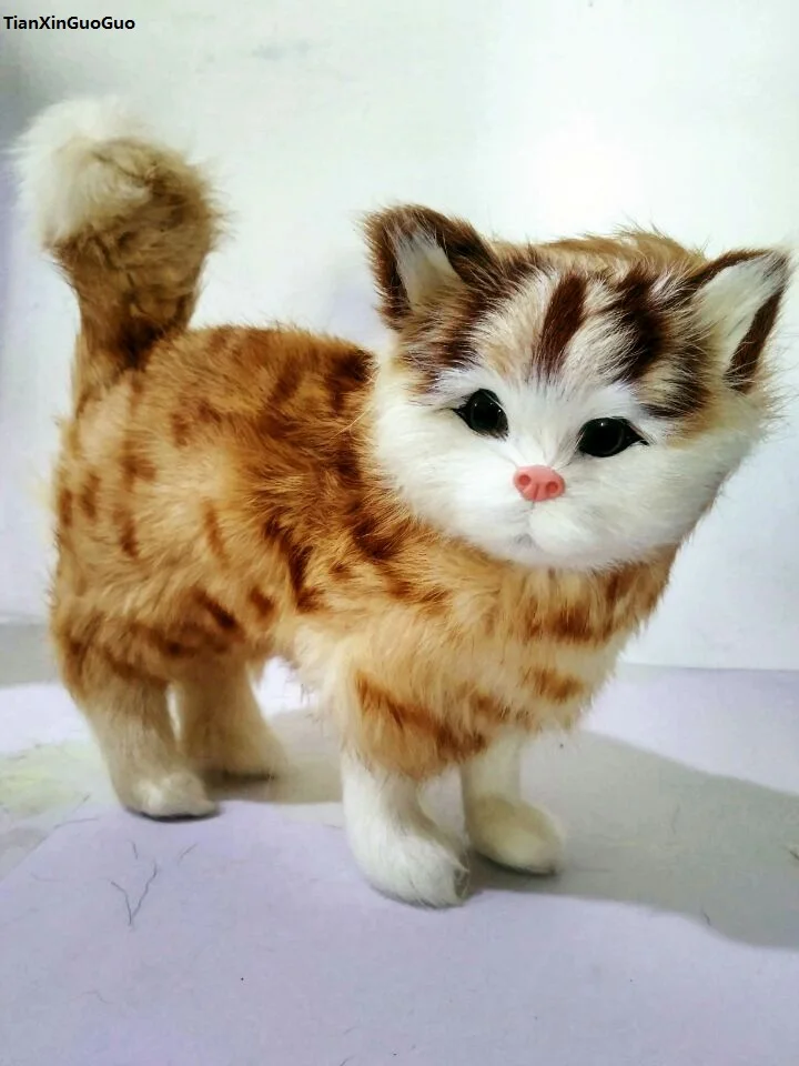 

simulation yellow stripes standing cat hard model polyethylene&furs cute cat home decoration gift about 23*9*20CM b0229