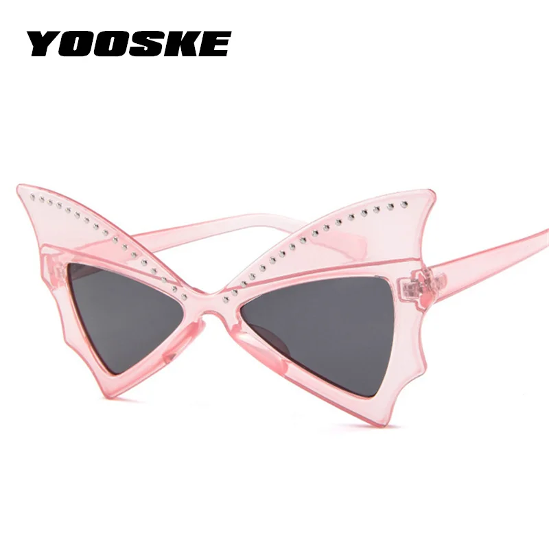 YOOSKE Oversize Sunglasses Women Bat Sharp Shades Sun glasses Rivet Big Frame Sunglass Personality Dance Party Glasses