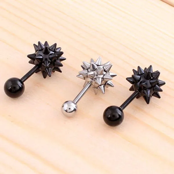 Zwart Zilver Kleur Roestvrij Staal Dame Heren Punk Spike Klinknagel Schroef Bal Oorbellen Stud 2 stuks