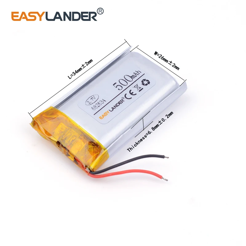 3.7V 500 mAH 682634 PLIB polymer lithium ion / Li-ion battery for GPS mp3 mp4 mp5 dvd bluetooth model toy battery pack