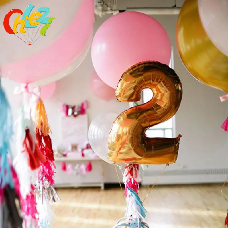 32 inches Gold Silver Number Foil Balloons Large Digit Helium Ballons Inflatable Wedding Decoration Birthday Party Supplies Toys