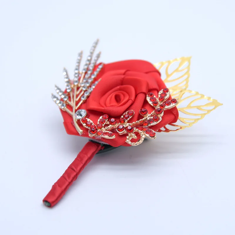 JaneVini – broche de boutonnière perlée pour homme, Corsage de mariage, chinois, rouge, feuille d'or, broche, costume, broche, 2019