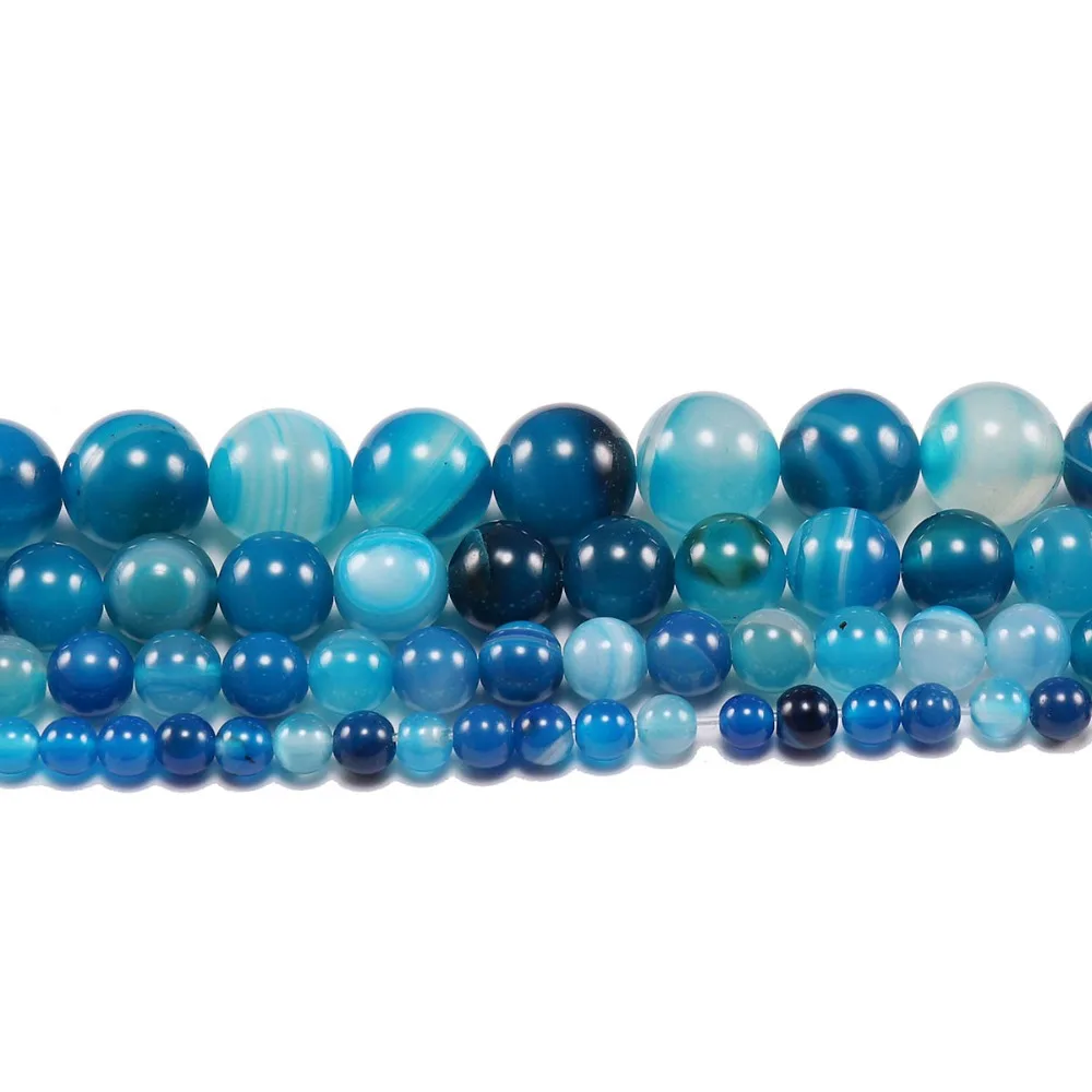 1strand/lot 4 6 8 10 12 mm Loose Beads Natural Blue Striped Agates Natural Stone Round Spacer Beads For DIY Jewelry Making Gift