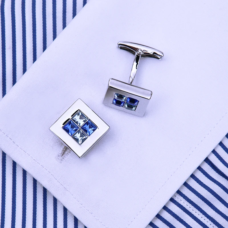 Kflk Jewelry Shirt Fashion Cufflinks For Mens Brand Square Blue Crystal Cuff Link Button Wedding Male High Quality guests