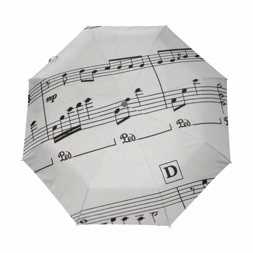 Automatic Umbrella With Musical Notes Printed Three Folding Windproof Women Umbrellas Creative Design Umbrella Used for Gift