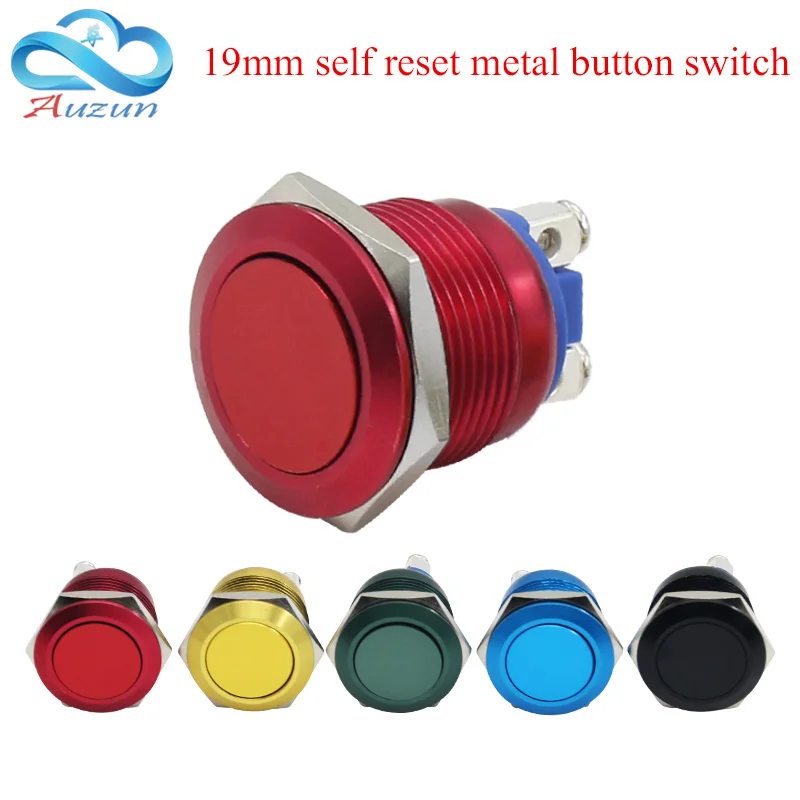 19mm Metal Button Switch Reset Button Switch Instantaneous Alumina Red Green Yellow Blue Black High Head Flat Head