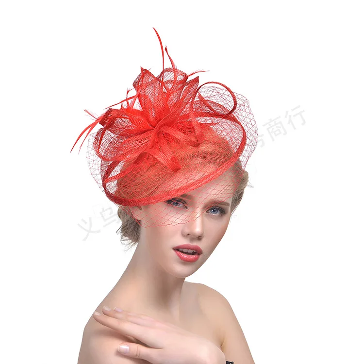 Pince à cheveux en maille Fascinator pour femme, chapeau de patients de mariage, fleur, extérieur, vacances, plume, chapeaux de mariée, blanc, noir, rose