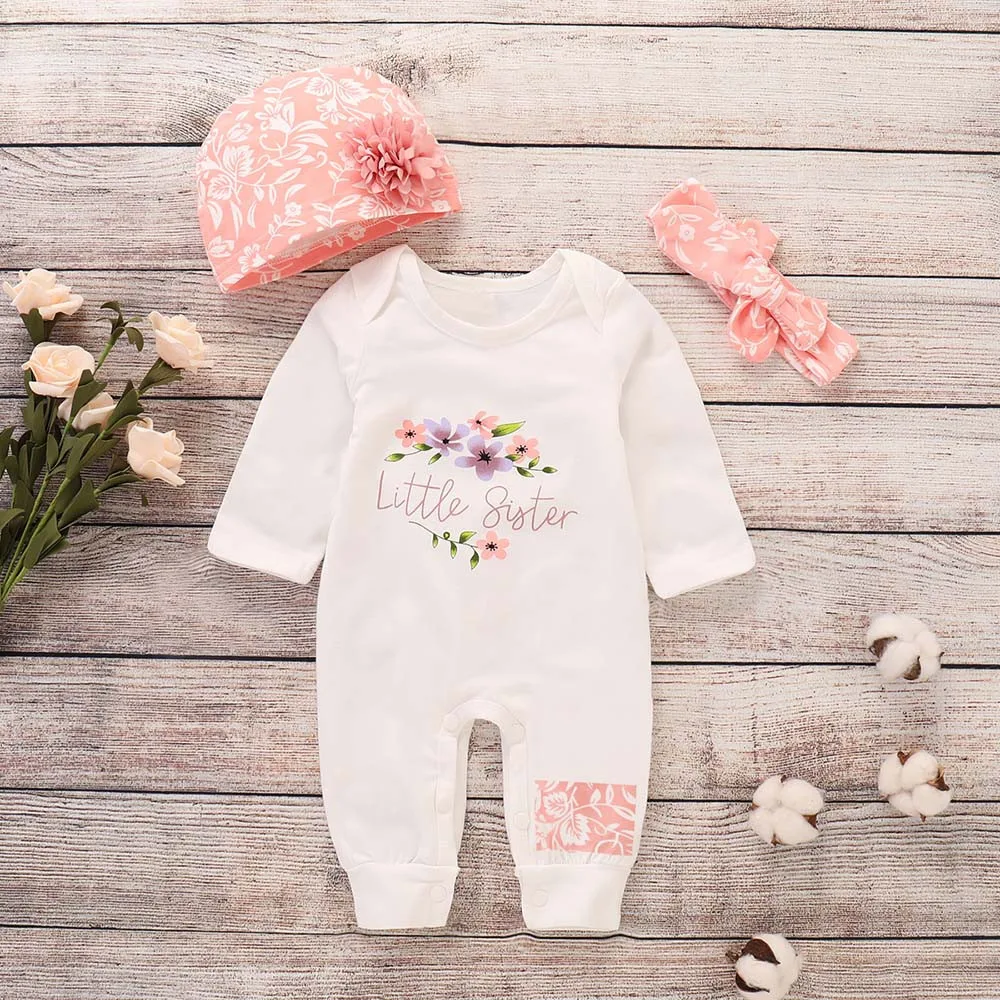 LILIGIRL Newborn Clothes  Spring Autumn Infant Baby Girls Boys Letter Print Romper Jumpsuit Animal Headband Outfits Set