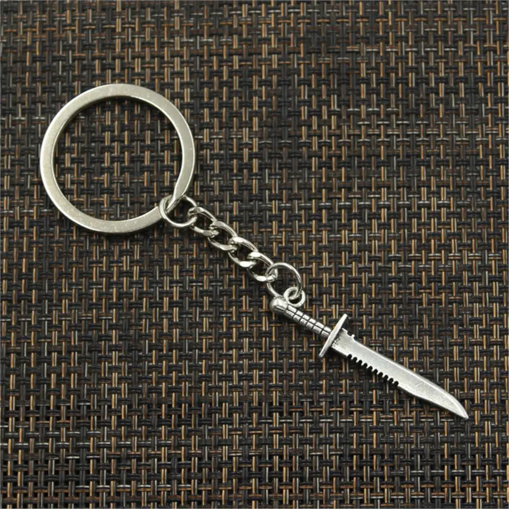 New Fashion Men 30mm Keychain DIY Metal Holder Chain Vintage Sword Dagger 43x10mm Silver Color Pendant Gift