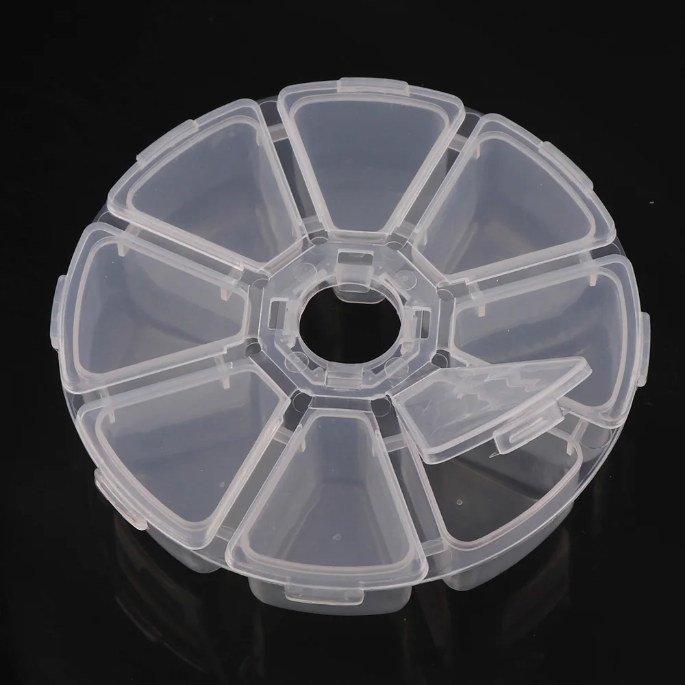 1Pc 8 Grids Round Empty Box Case Nail Art Container Storage Organizer Wheel Bead Tips Display Jewelry Rhinestone Glitter