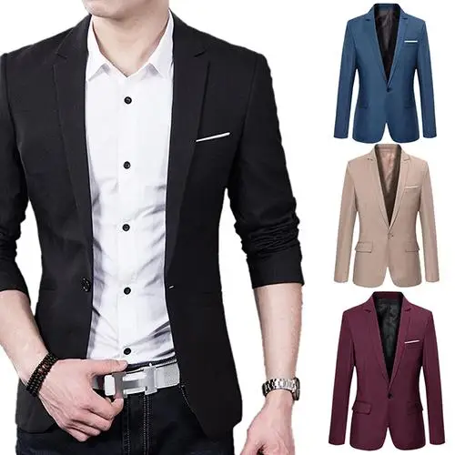 Men Blazers Slim Autumn Suit Blazer Business Formal Party Male Suit One Button Lapel Casual Long Sleeve Pockets 19845910