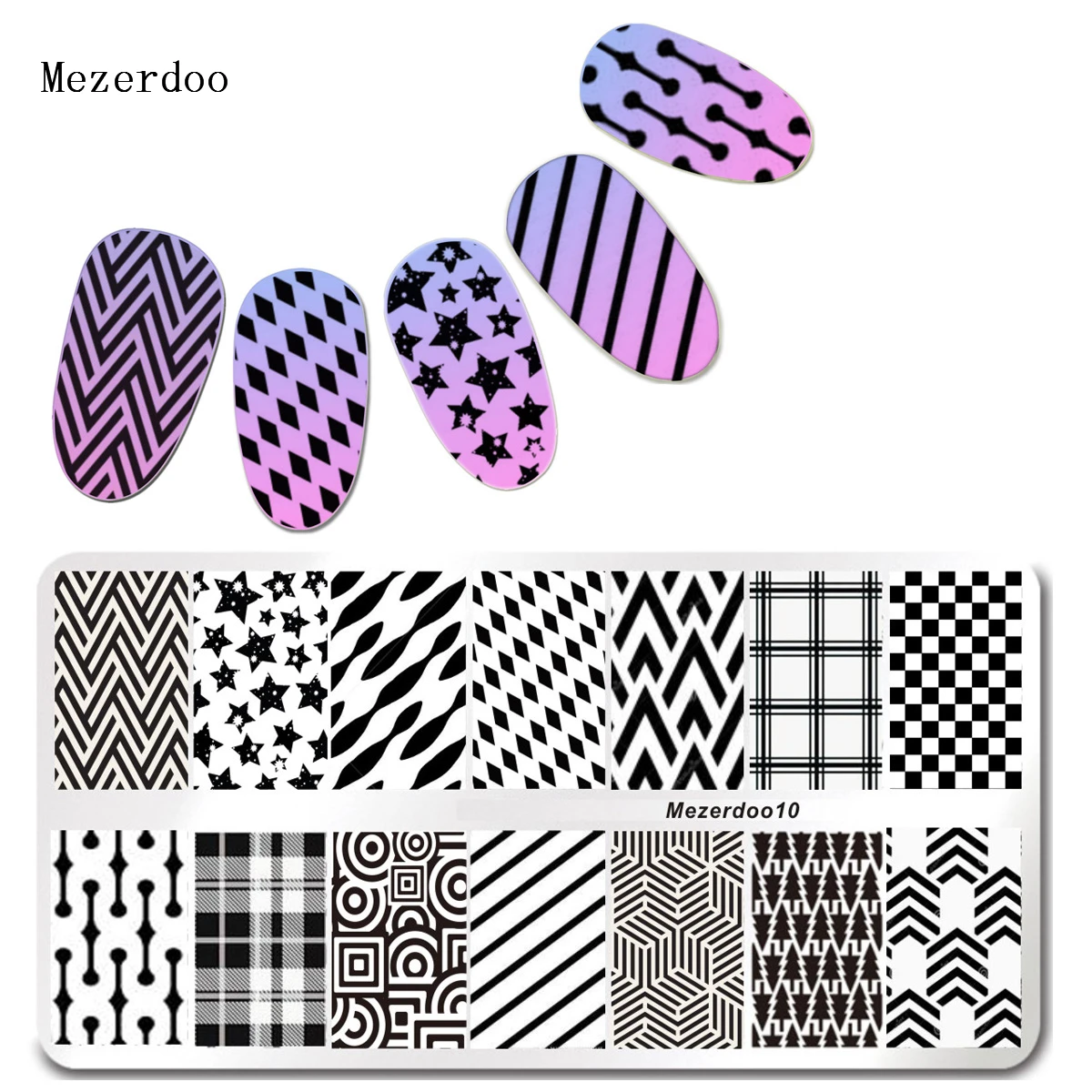 Lớn Thiết Kế Nail Art Stamp Template Sáng Tạo Hình Học Mô Hình Dòng Stamping Ảnh Tấm 12X6 cm Mezerdoo10