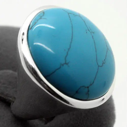 

Best Gift Rare Blue 24mm Natural Turquoise 925 Silver Jewelry Ring Size 7/8/9/10