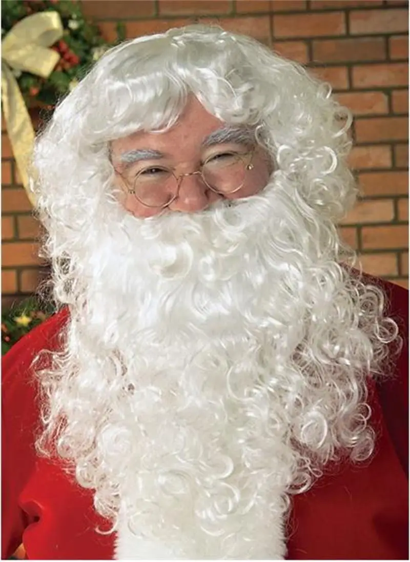 Free Shipping Cheap Costume Wig Popular Santa Claus Wig and beard full set costume wig  party wig  suit for Father Christmas