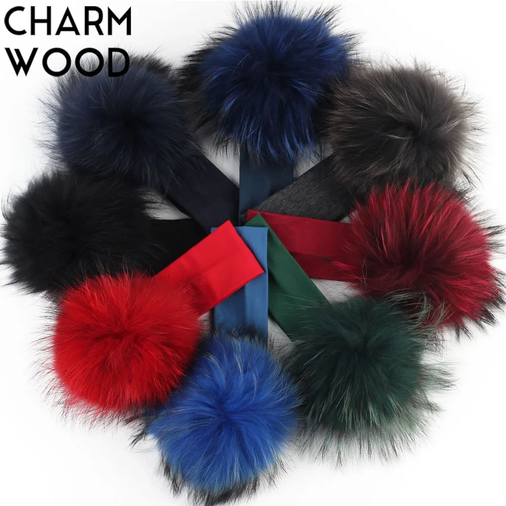 

15cm Raccoon Faux Fur Pompoms Baby Headband Cotton Children Girls Elastic Hair Bands Turban For Girl Toddler Headbands