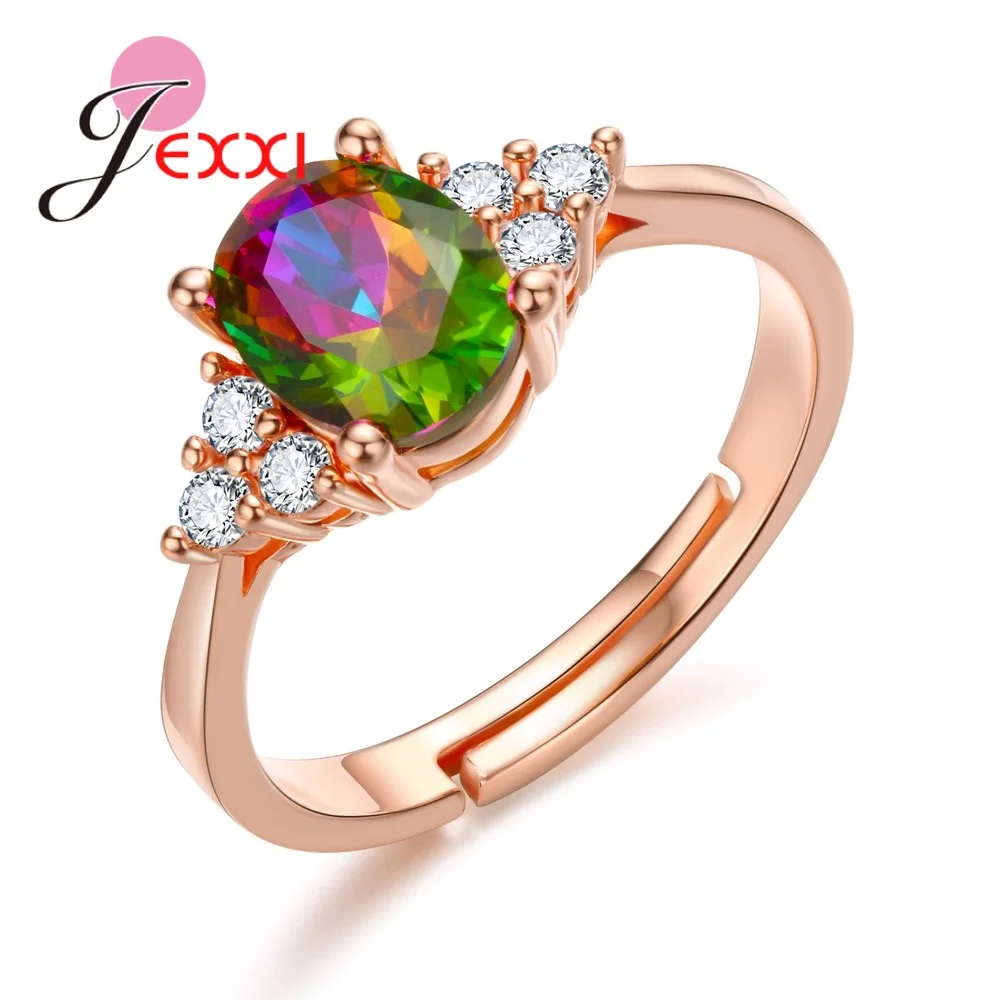 

Novel Party Opening Rose Gold Ring For Women Colorful Cubic Zirconia Rhinestone Eye Design Anillo Gem Girls Gift