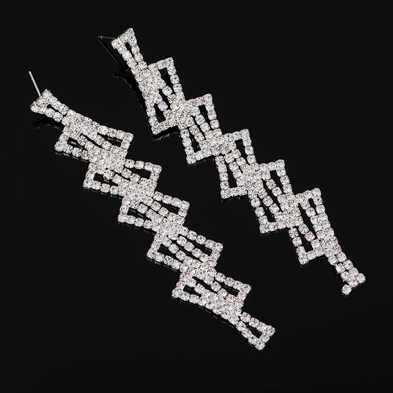 YFJEWE New 2018 Silver Color Statement Geometric Crystal Pendientes Earrings for Women Fashion Drop Earring Brincos E503