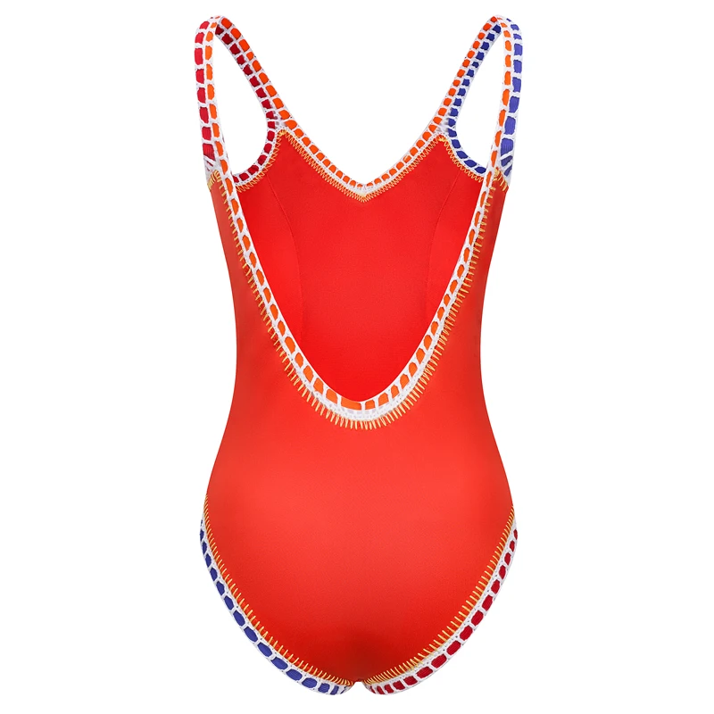 Orange One Piece Swimsuit Women Sexy Swimwear Female Shoulder Strap Scoop Back Maillot Girls Boho Beachwear Holiday Wear