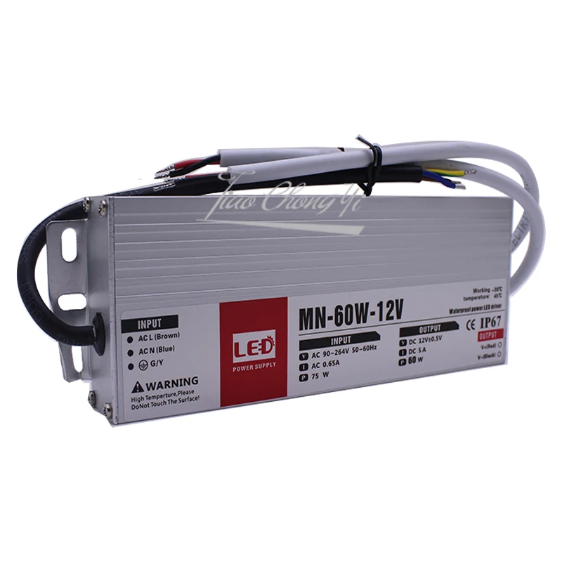 New LED ultra-thin power supply IP67 waterproof  12V to 90-275V transformer outdoor 60W LED driver for LED strip Light