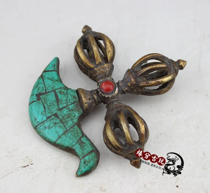MOEHOMES+CHina religious objects-Buddha weapon Green pine Vajra Dorje Kingkong Buddhist ritual apparatus,Decorative metal crafts