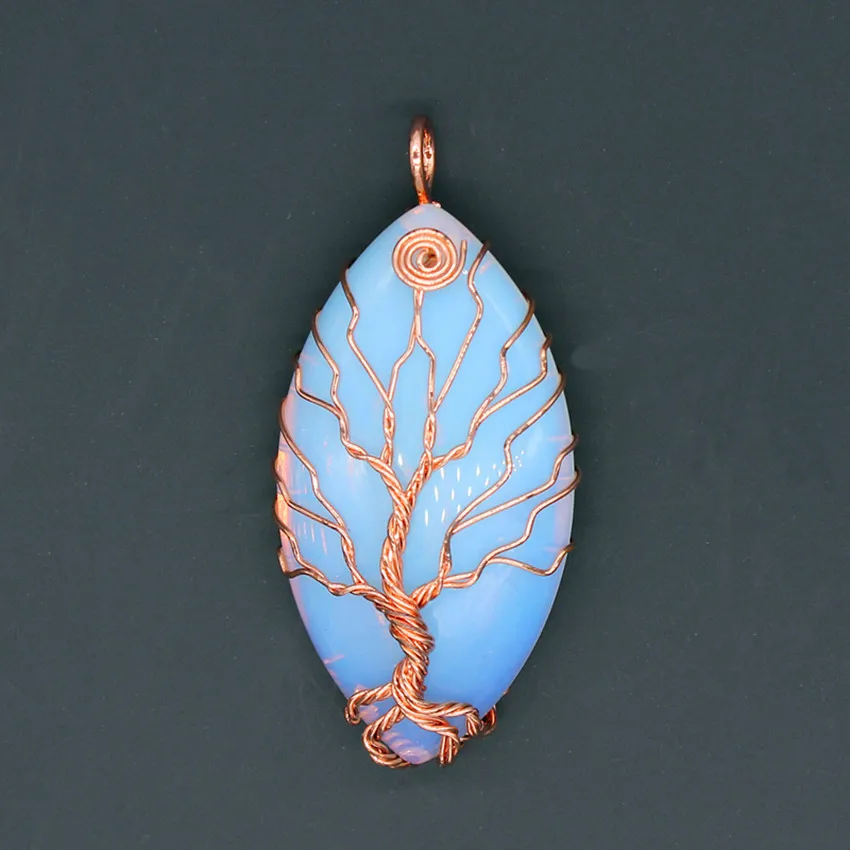 100-Unique 1 Pcs Rose Gold Color Handmade Wire Wrapped Marquise Shape Opalite Opal Pendant For Anniversary Jewelry