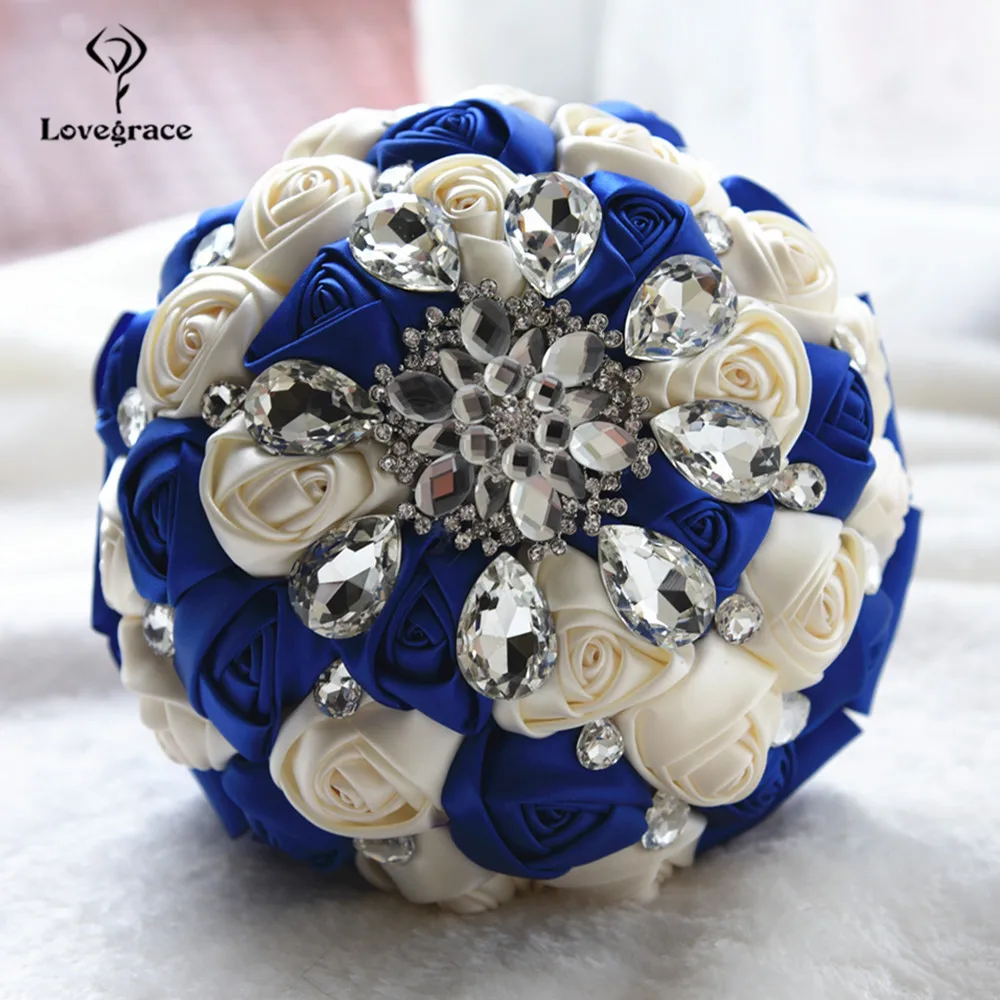 Lovegrace Wedding Bouquet Silk Roses Rhinestone Bridal Bridesmaid Bouquets Red Flowers Artificial Mariage Home Decoration Flower