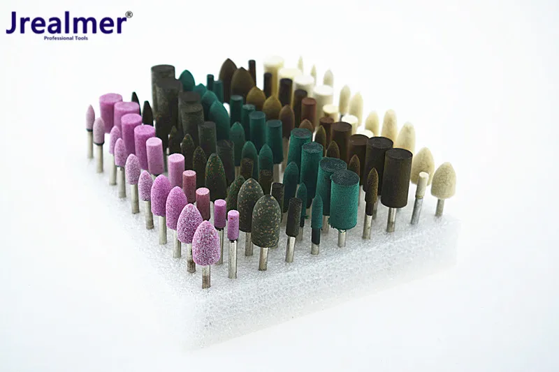 Jrealmer 100pcs/set 5 different Assorted Mounted Point Stone Rubber Grinding Head Wheel Dremel Drill Rotary Wool Felt Point